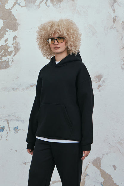 Siyah Basic Oversize Hoodie - H101