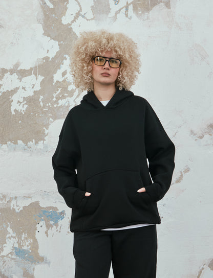 Siyah Basic Oversize Hoodie - H101