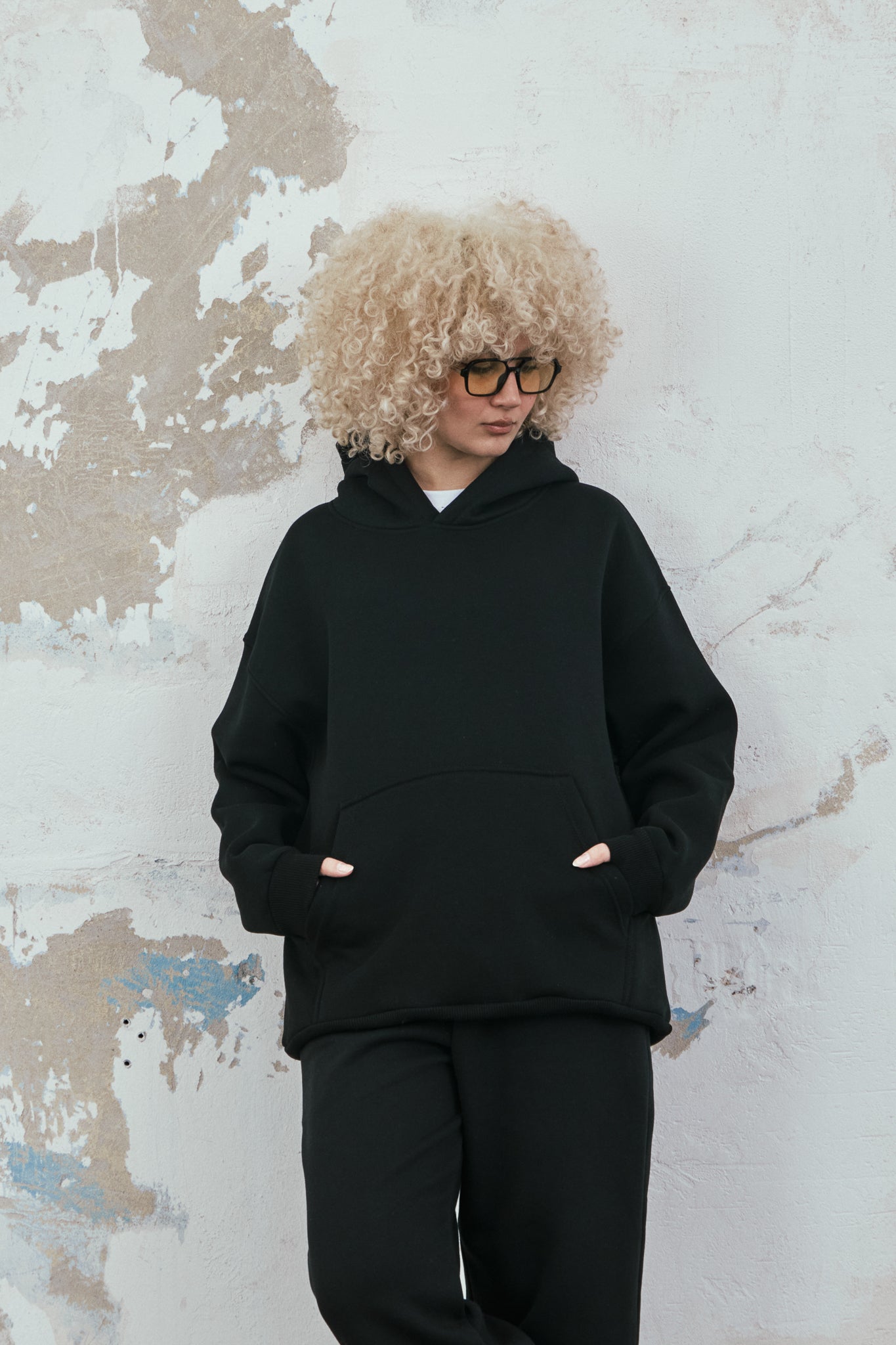 Siyah Basic Oversize Hoodie - H101