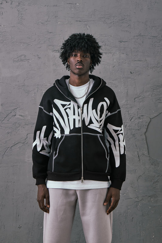 Siyah Oversize Zip Hoodie - Z111