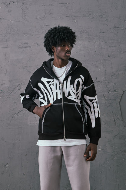 Siyah Oversize Zip Hoodie - Z111