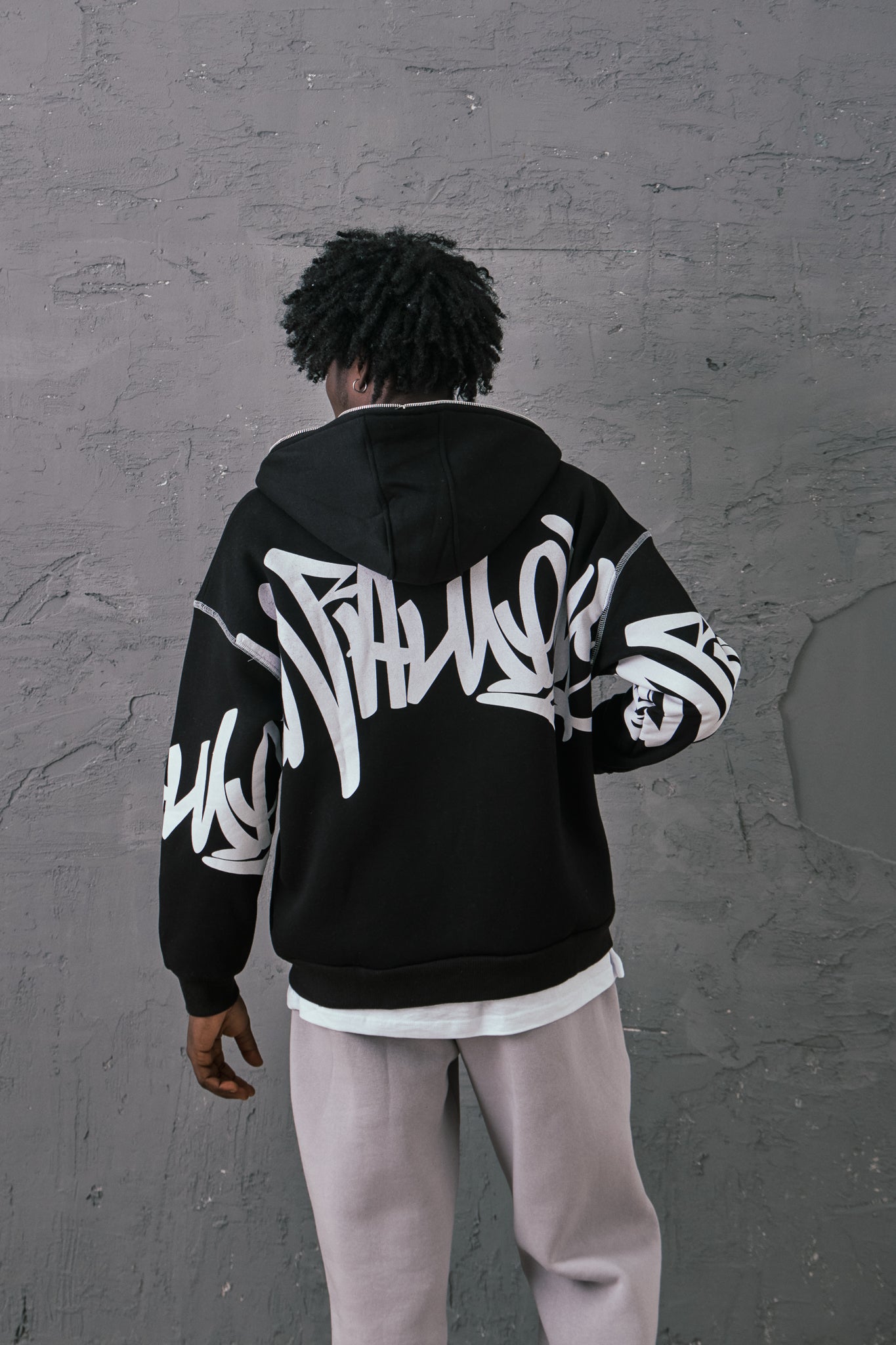 Siyah Oversize Zip Hoodie - Z111