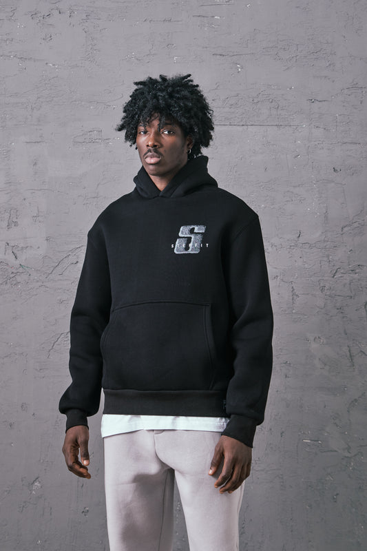 Sırt Baskılı Siyah Oversize Hoodie - H113